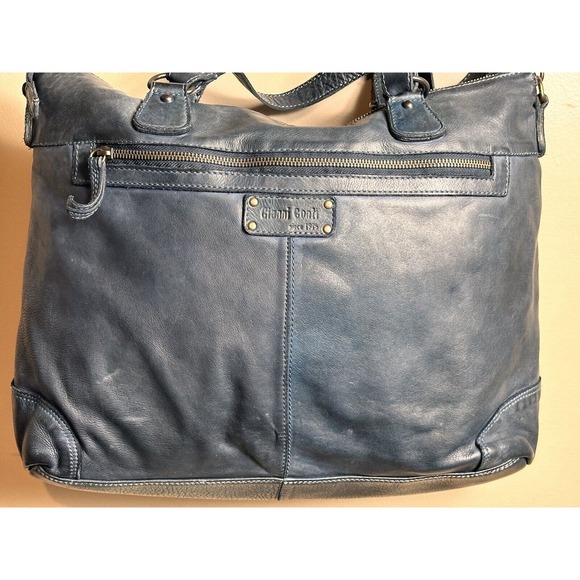 Gianni Conti Handbag Shoulder Crossbody Strap Navy 100% Leather Made Italy - Picture 4 of 15